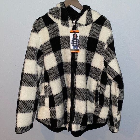 NWT New Weatherproof Plaid Faux Fur Zip Up Hoodie XXL - Picture 1 of 6
